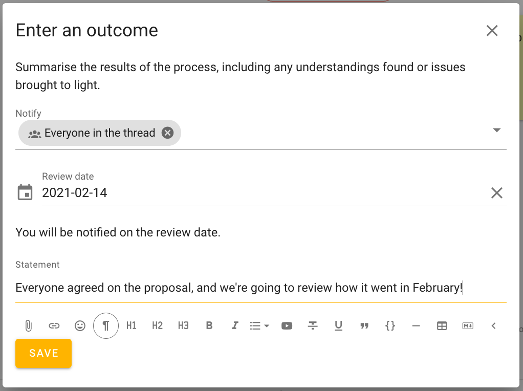 outcome review date