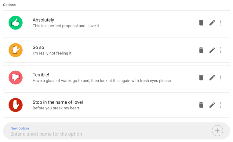 The proposal form with editable poll options