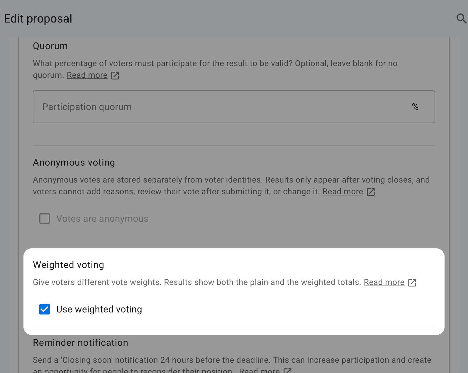 The Use weighted voting setting in a poll