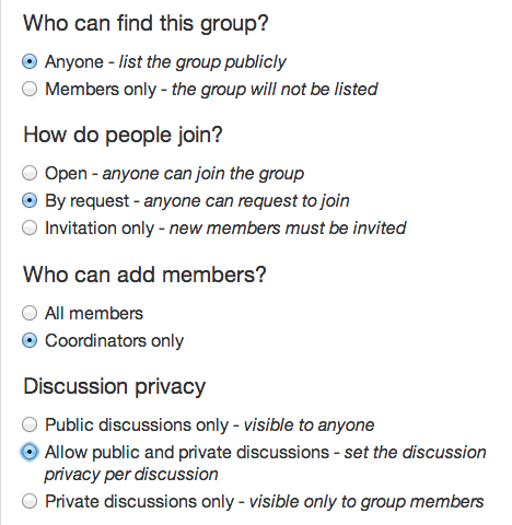 Group settings page